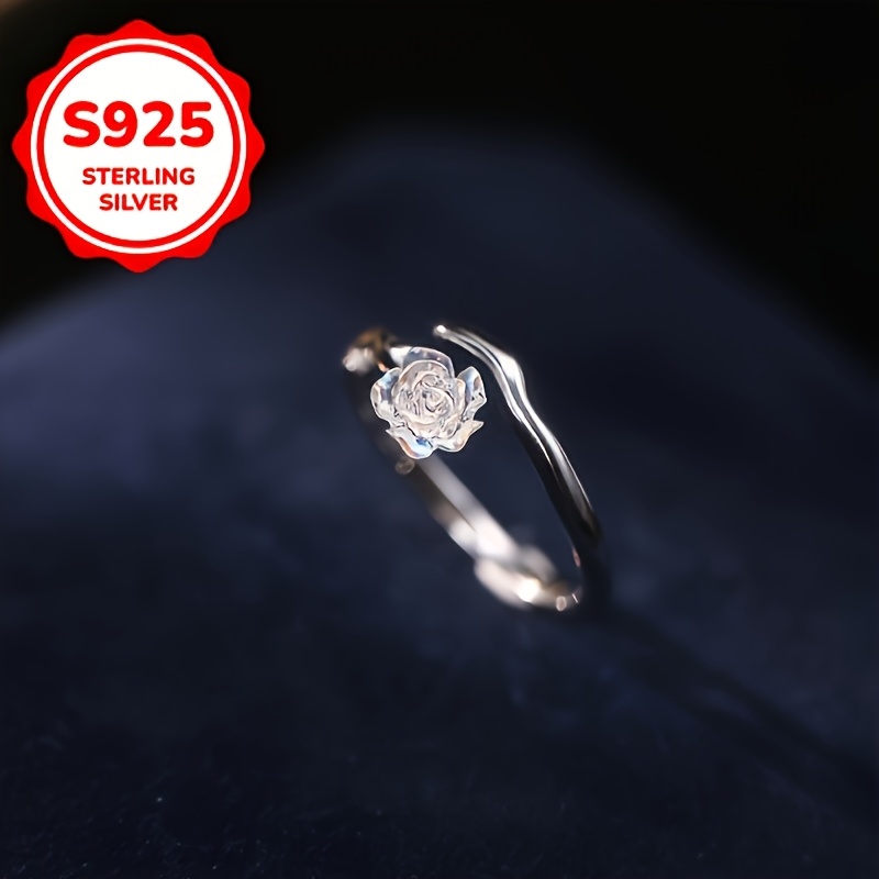 925 Silver Low-Allergy Rose Branch Camellia Ring